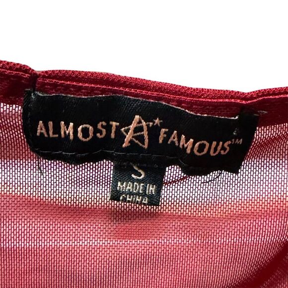Almost Famous Women's Red Tie Front Long Sleeve Sheer Top Size S - Picture 6 of 6